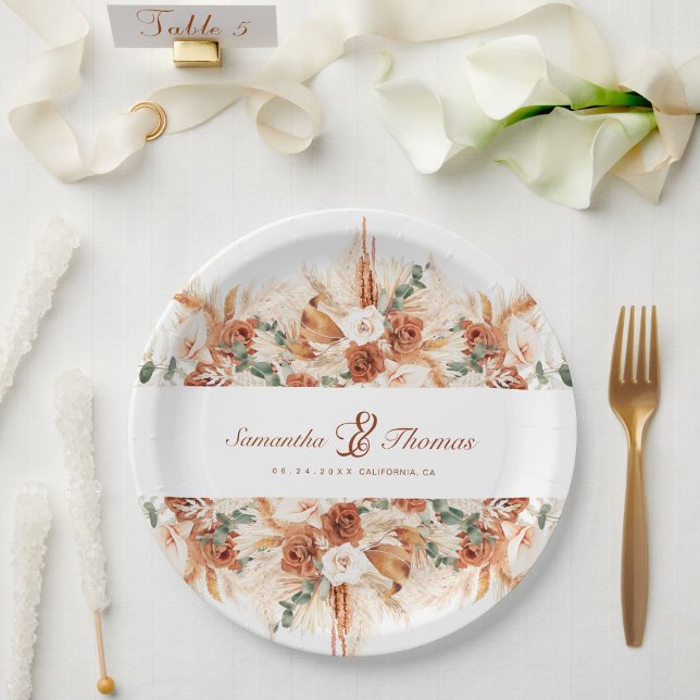  Bold Bright Pampas Floral Wedding  Paper Plates (Creator Uploaded)