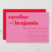 Bold Bright Pink and Red Chic Modern Wedding Invitation (Front/Back)