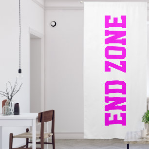 Bold Bright Pink Athletic END ZONE Text On White Blackout Curtains