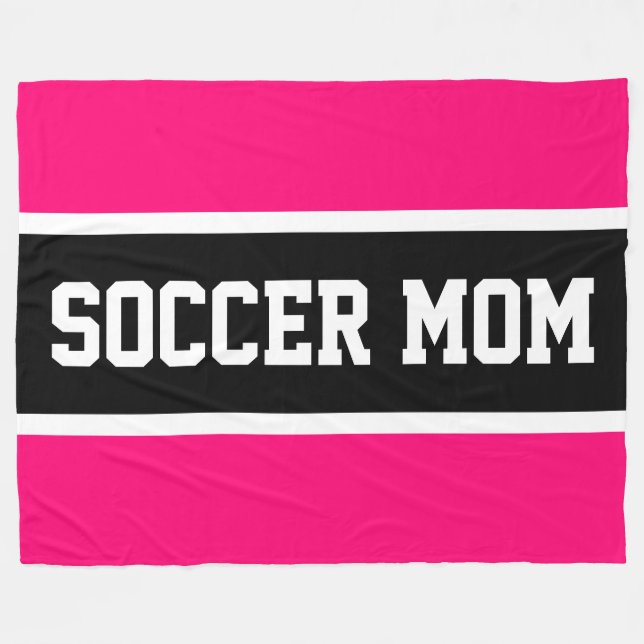 Bold Bright Pink Black White SOCCER MOM Stripes Fleece Blanket (Front (Horizontal))