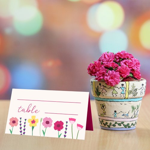 Bold  Bright Pink Colorful Spring Floral Wedding Place Card