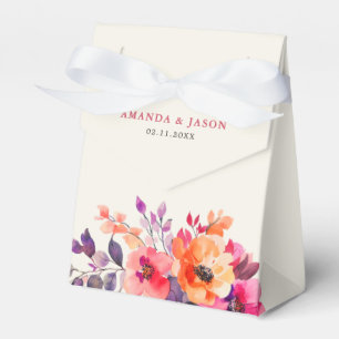 Bold Bright Pink Orange Watercolor Floral Wedding Favor Boxes