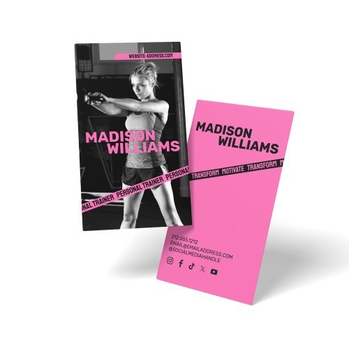 Bold Bright Pink Personal Trainer Photo Business Card