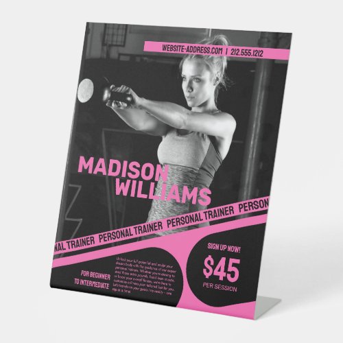 Bold Bright Pink Personal Trainer Photo Pedestal Sign