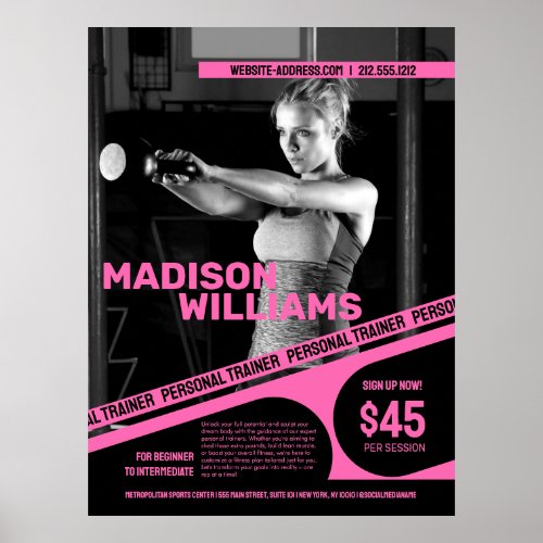 Bold Bright Pink Personal Trainer Photo Poster