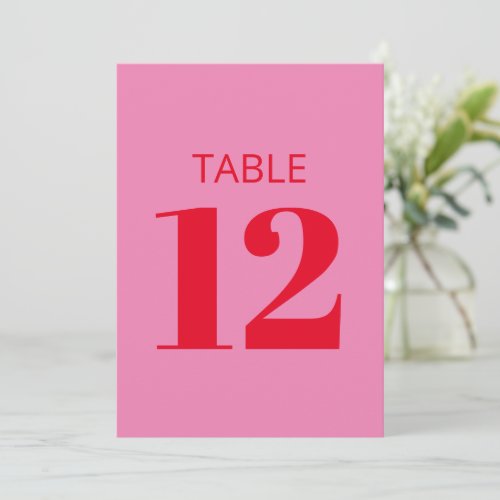 Bold Bright Pink Red Modern Table Number Sign