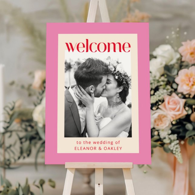 Bold Bright Pink Red Modern Unique Photo Wedding Foam Board (Creator Uploaded)