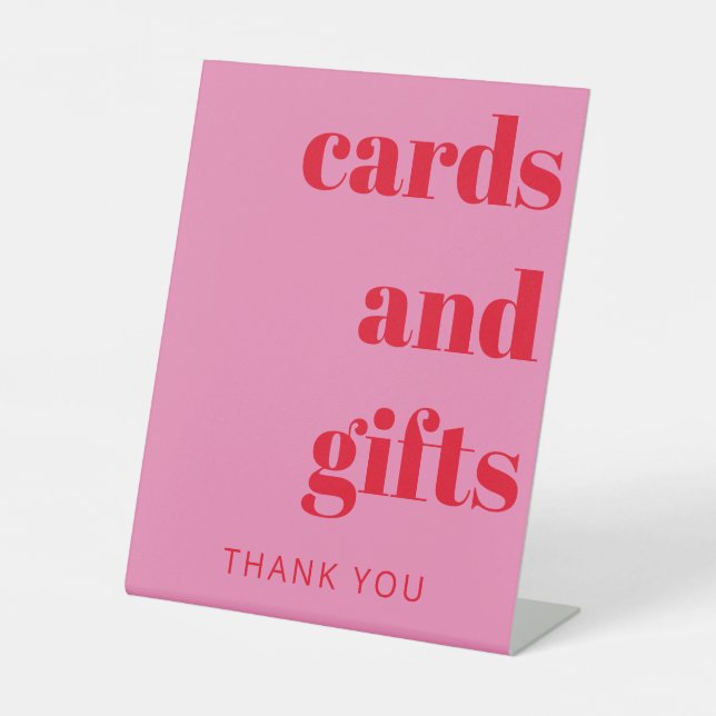 Bold Bright Pink Red Modern Wedding Cards Gifts Pedestal Sign (Front)