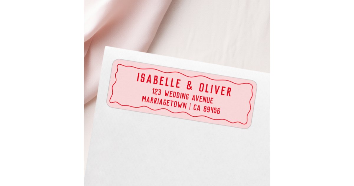 Pink Return Sign Bold Bright Pink Red Retro Wavy Return Address Label | Zazzle