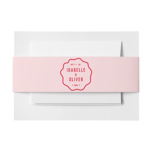 Bold Bright Pink Red Squiggle Wavy Retro Wedding  Invitation Belly Band