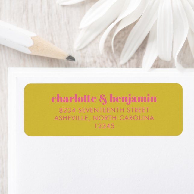 Bold Bright Pink Yellow Couple Return Address Label (Insitu)