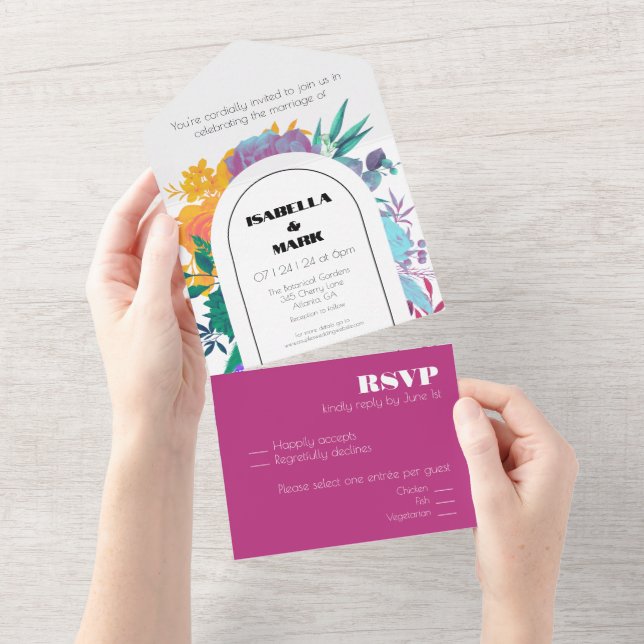 Bold & Bright Rainbow Floral Budget Savvy Wedding All In One Invitation (Tearaway)