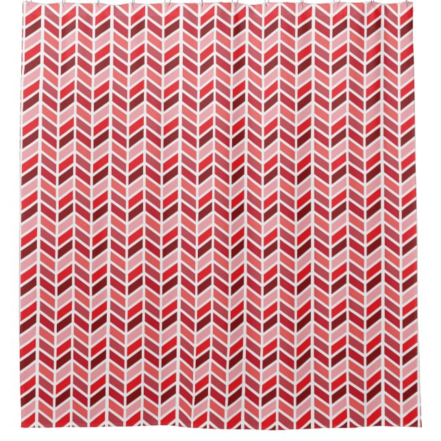 Bold Bright Red Pink Herringbone Pattern Design Shower Curtain (Front)