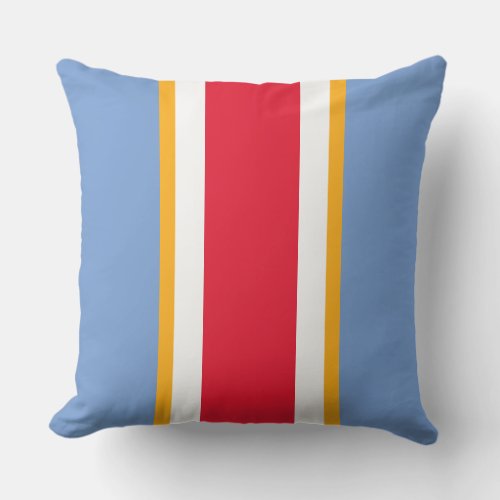 Bold Bright Red White Light Blue Vertical Stripes Outdoor Pillow