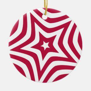 Bold & Bright Red & White Star in a Vector Pattern Ceramic Ornament