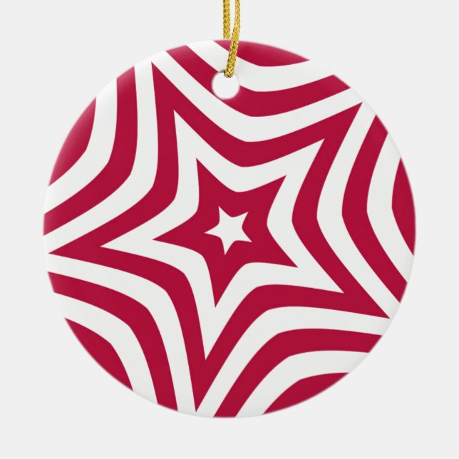 Bold & Bright Red & White Star in a Vector Pattern Ceramic Ornament (Front)