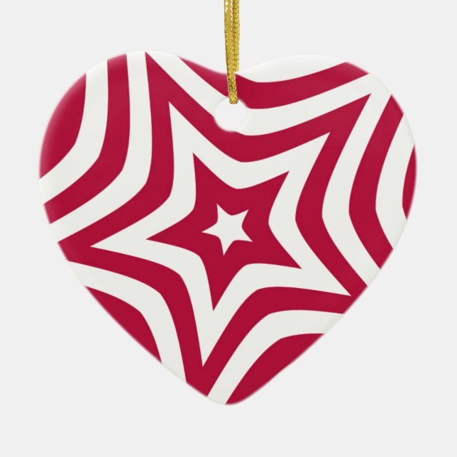 Bold & Bright Red & White Star in a Vector Pattern Ceramic Ornament (Front)