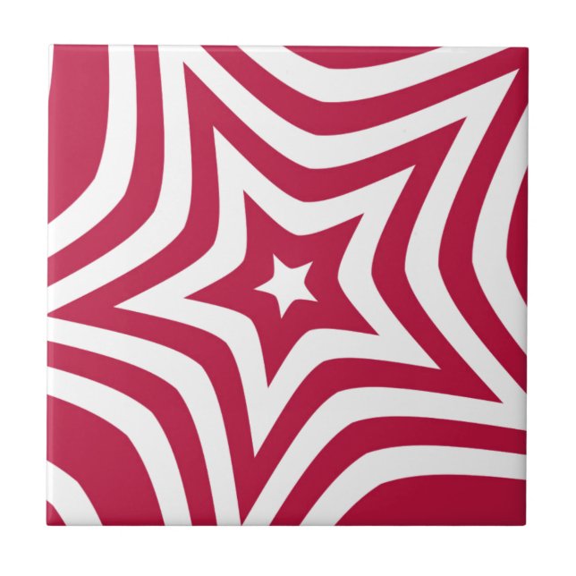 Bold & Bright Red & White Star in a Vector Pattern Ceramic Tile (Front)