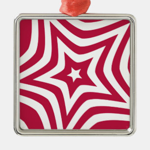 Bold & Bright Red & White Star in a Vector Pattern Metal Ornament