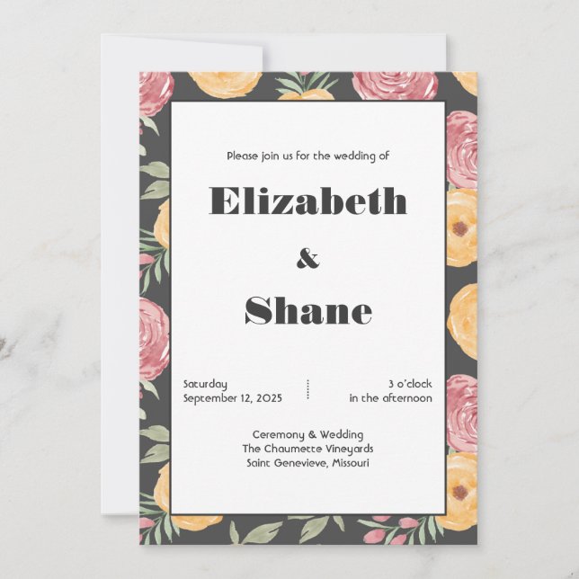 Bold & Bright Roses Wedding Invitation (Front)