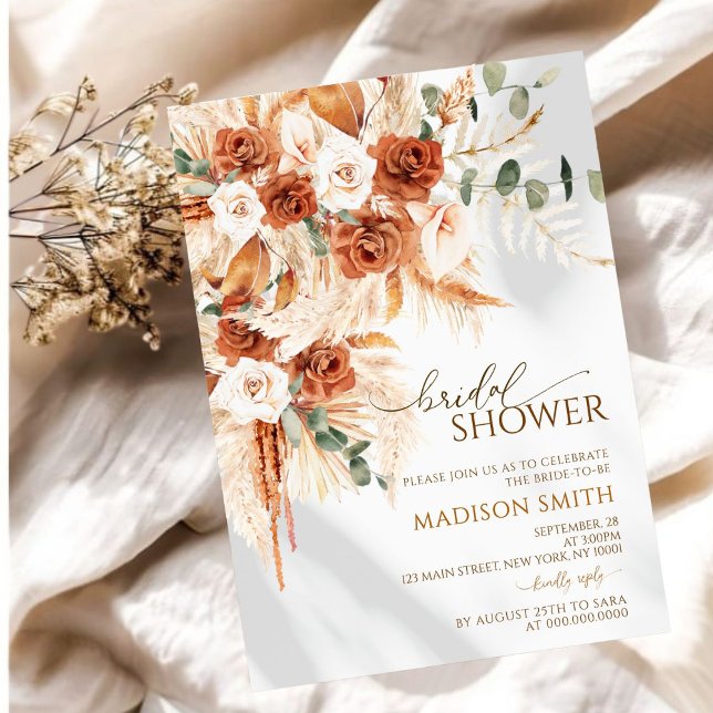 Bold Bright Terracotta Boho Bohemian Bridal Shower Invitation (Creator Uploaded)