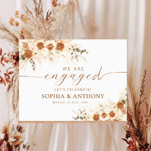 Bold Bright Terracotta Boho Engagement Party Sign