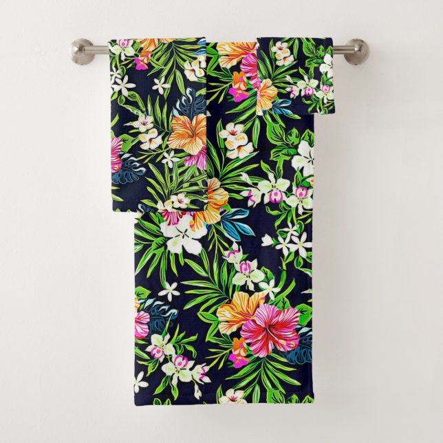 Bold & Bright Tropical Hibiscus Flowers Bath Towel Set (Insitu)