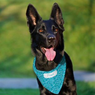 Bold Bright Turquoise with Ball and Bone Pattern Pet Bandana Collar
