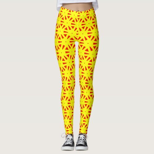 Bold Bright Vivid Red and Yellow Suns Pattern Leggings