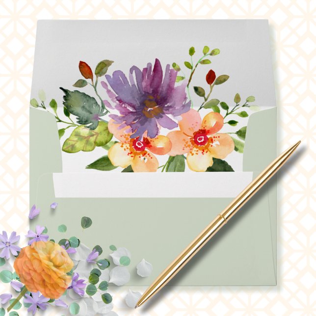 Bold Bright Watercolor Floral Bouquet  Envelope (Creator Uploaded)