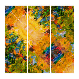 Bold Bright Yellow Orange Blue Green Abstract Triptych