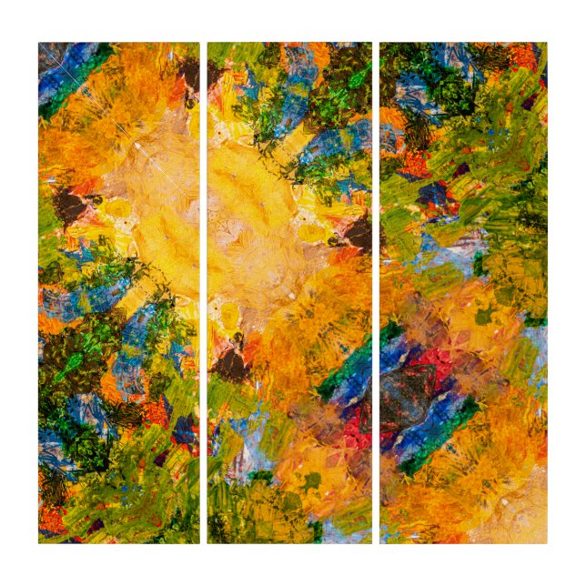 Bold Bright Yellow Orange Blue Green Abstract Triptych (Front)