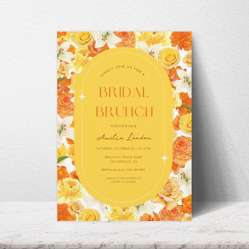 Bold  Bright Yellow Orange Floral Bridal Brunch Invitation