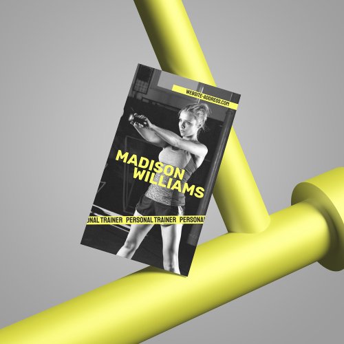Bold Bright Yellow Personal Trainer Photo Business Card