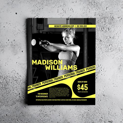 Bold Bright Yellow Personal Trainer Photo Flyer