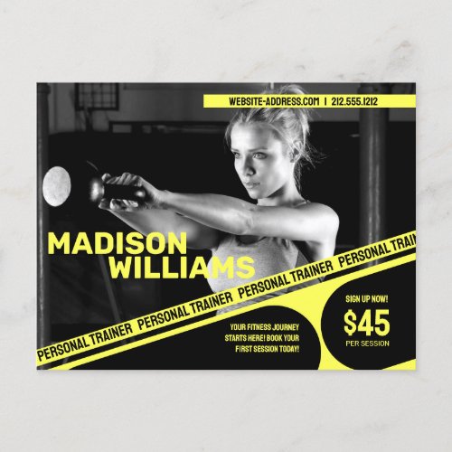 Bold Bright Yellow Personal Trainer Photo Postcard