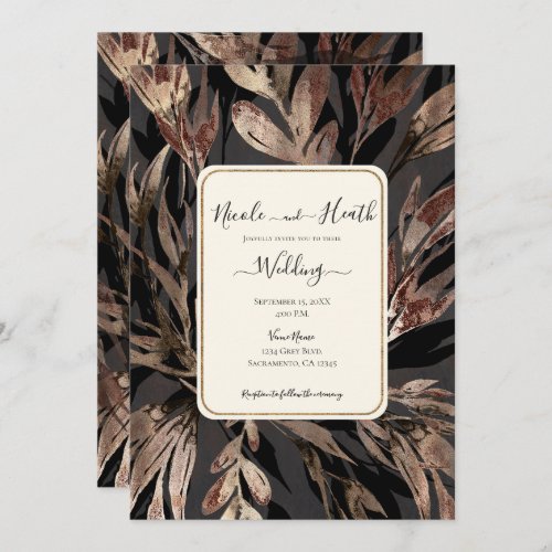 Bold Bronzy Floral Botanical Chic Wedding  Invitation