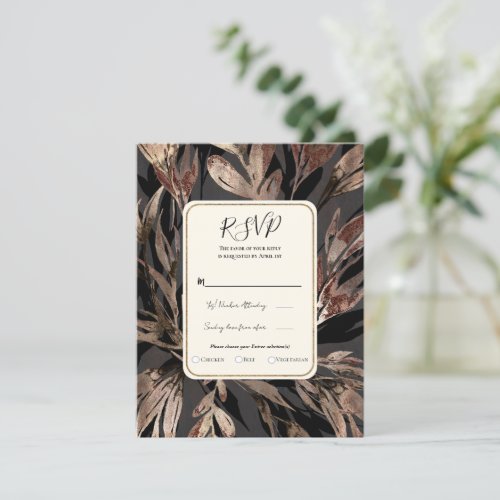 Bold Bronzy Floral Botanical Chic Wedding RSVP   Invitation