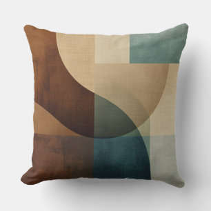 Bold Brown Beige Blue Green Abstract Colorblock Throw Pillow