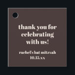 Bold Brown Cream Custom Cute Bat Mitzvah Thank You Favor Tags<br><div class="desc">This thank you favor tag in brown and cream features clean typography on a rich, neutral background for a simple and polished finishing touch. The message feels warm and celebratory while keeping the design timeless and easy to coordinate with modern bat mitzvah decor. Customize the name and date to match...</div>