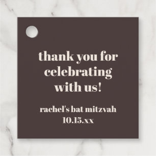 Bold Brown Cream Custom Cute Bat Mitzvah Thank You Favor Tags