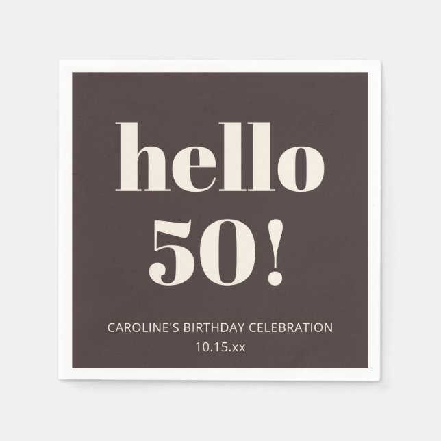 Bold Brown Cream Modern Chic 50th Birthday Party Napkins (Front)