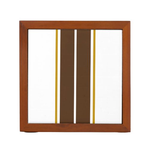 Bold Brown Double Racing Stripes White Background  Desk Organizer