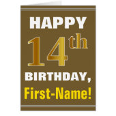 Bold, Brown, Faux Gold 14th Birthday w/ Name Card (Front)