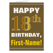 Bold, Brown, Faux Gold 18th Birthday w/ Name Card (Front)