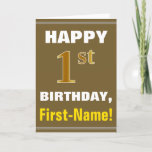 [ Thumbnail: Bold, Brown, Faux Gold 1st Birthday W/ Name Card ]