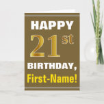 [ Thumbnail: Bold, Brown, Faux Gold 21st Birthday W/ Name Card ]