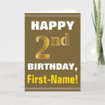 [ Thumbnail: Bold, Brown, Faux Gold 2nd Birthday W/ Name Card ]