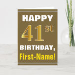 [ Thumbnail: Bold, Brown, Faux Gold 41st Birthday W/ Name Card ]