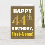 [ Thumbnail: Bold, Brown, Faux Gold 44th Birthday W/ Name Card ]